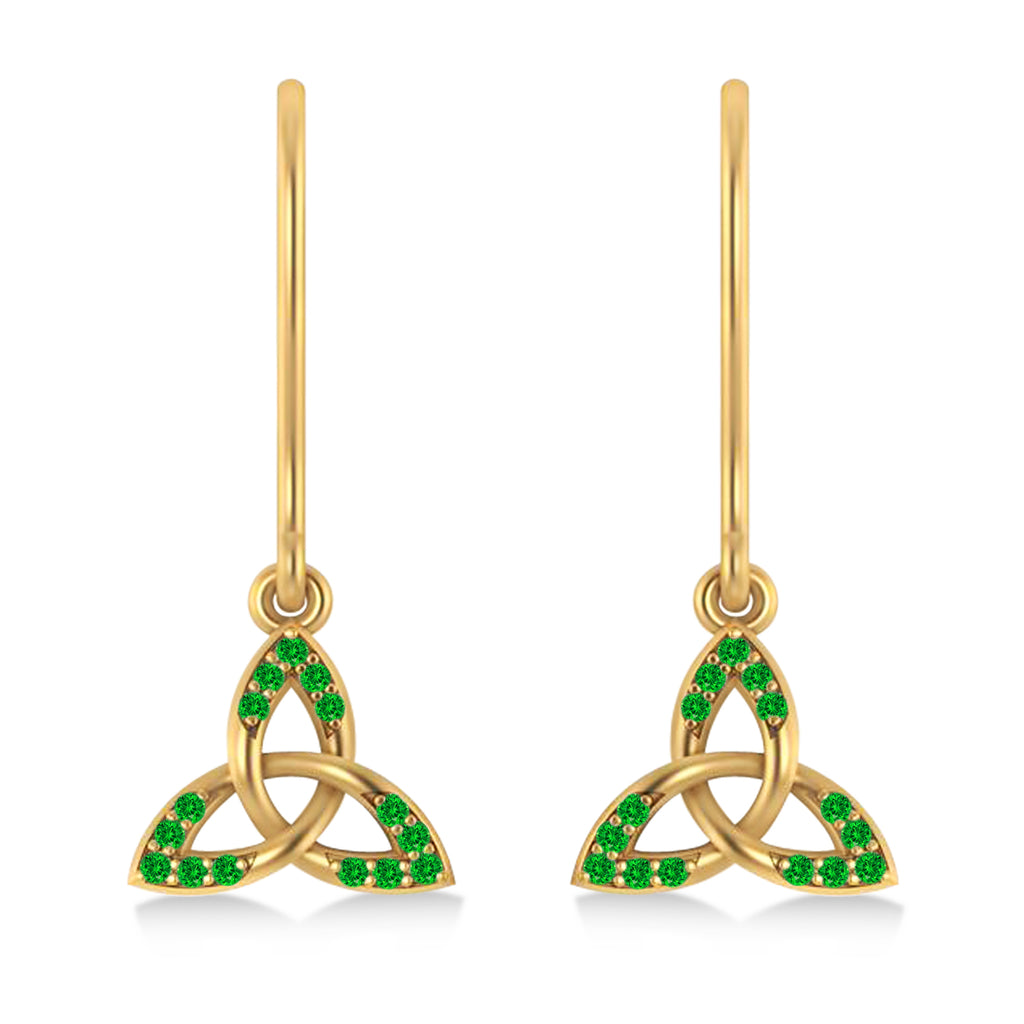 Tzavorite Celtic Knot Dangle Earrings 14k Yellow Gold (0.15ct)