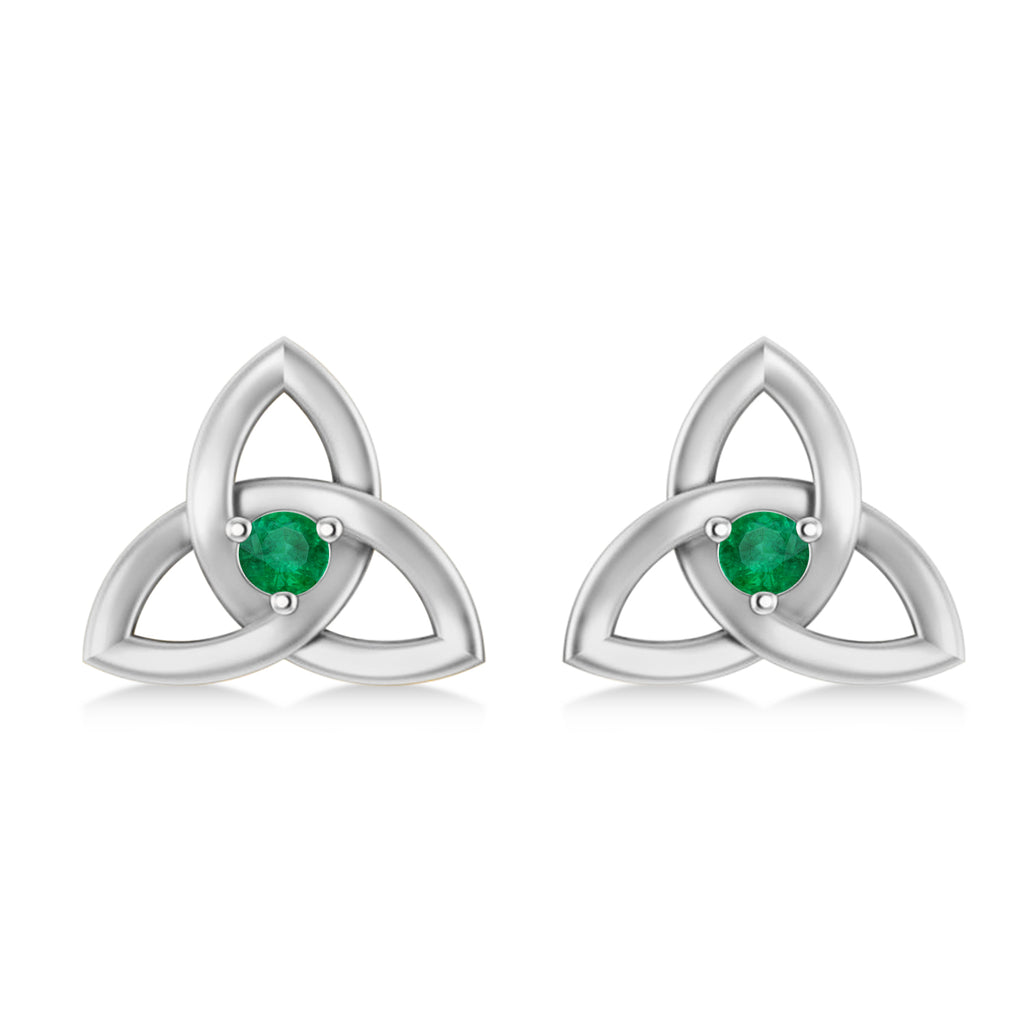 Emerald Celtic Knot Stud Earrings 14k White Gold (0.10ct)