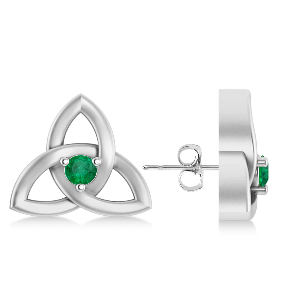 Emerald Celtic Knot Stud Earrings 14k White Gold (0.10ct)