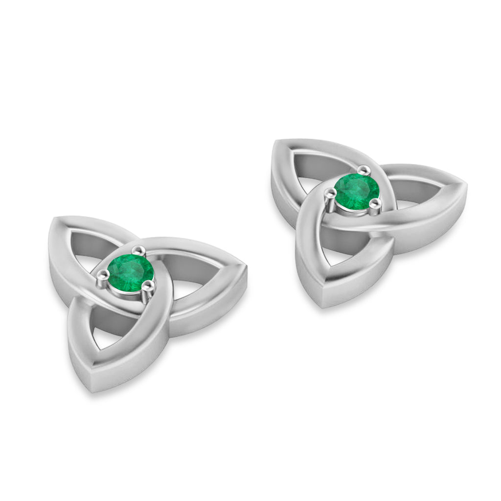 Emerald Celtic Knot Stud Earrings 14k White Gold (0.10ct)