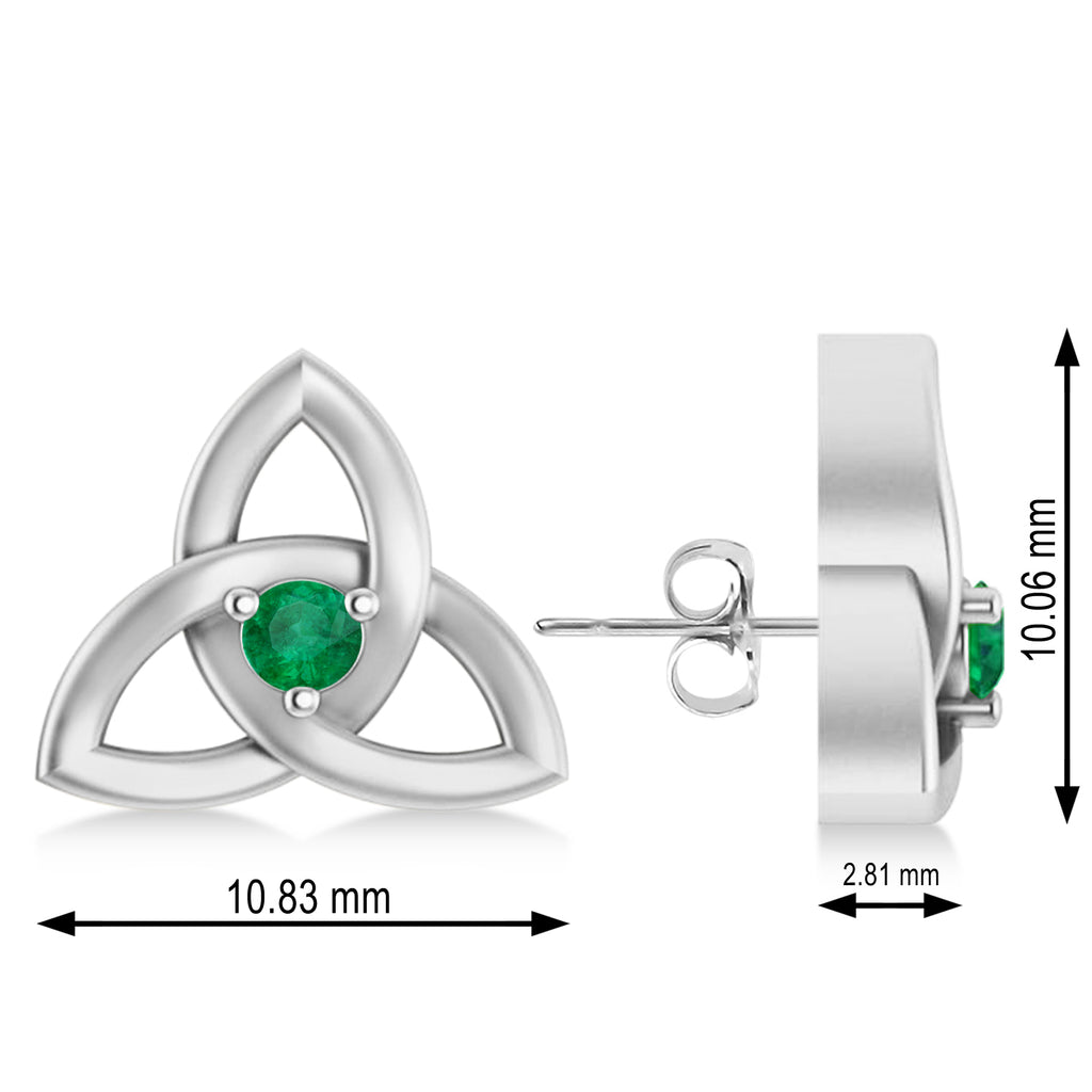 Emerald Celtic Knot Stud Earrings 14k White Gold (0.10ct)