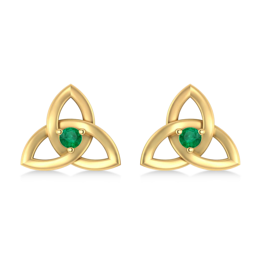 Emerald Celtic Knot Stud Earrings 14k Yellow Gold (0.10ct)