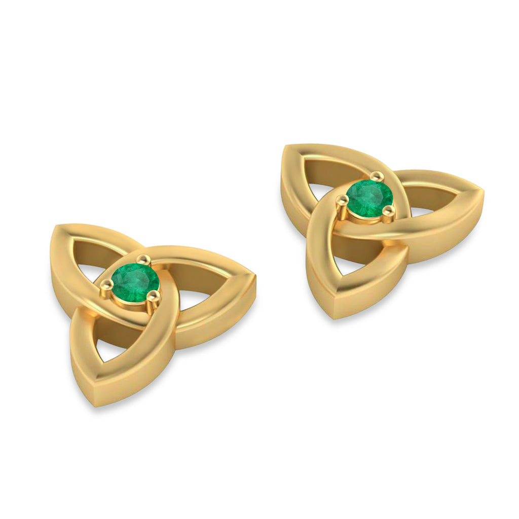 Emerald Celtic Knot Stud Earrings 14k Yellow Gold (0.10ct)