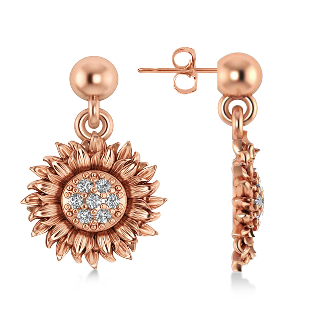 Diamond Sunflower Dangling Earrings 14k Rose Gold (0.14ct)