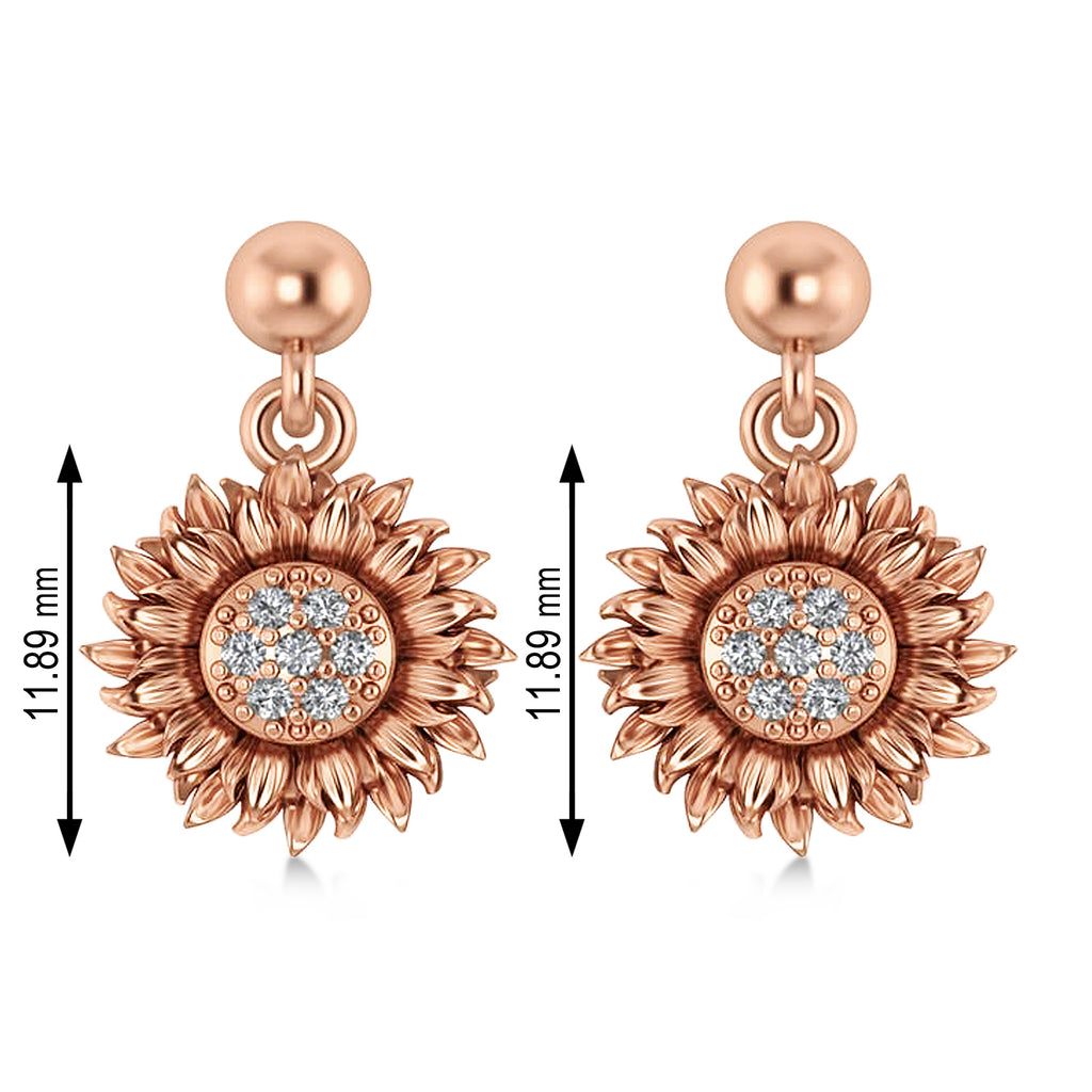 Diamond Sunflower Dangling Earrings 14k Rose Gold (0.14ct)
