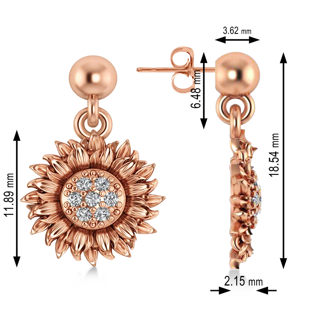 Diamond Sunflower Dangling Earrings 14k Rose Gold (0.14ct)
