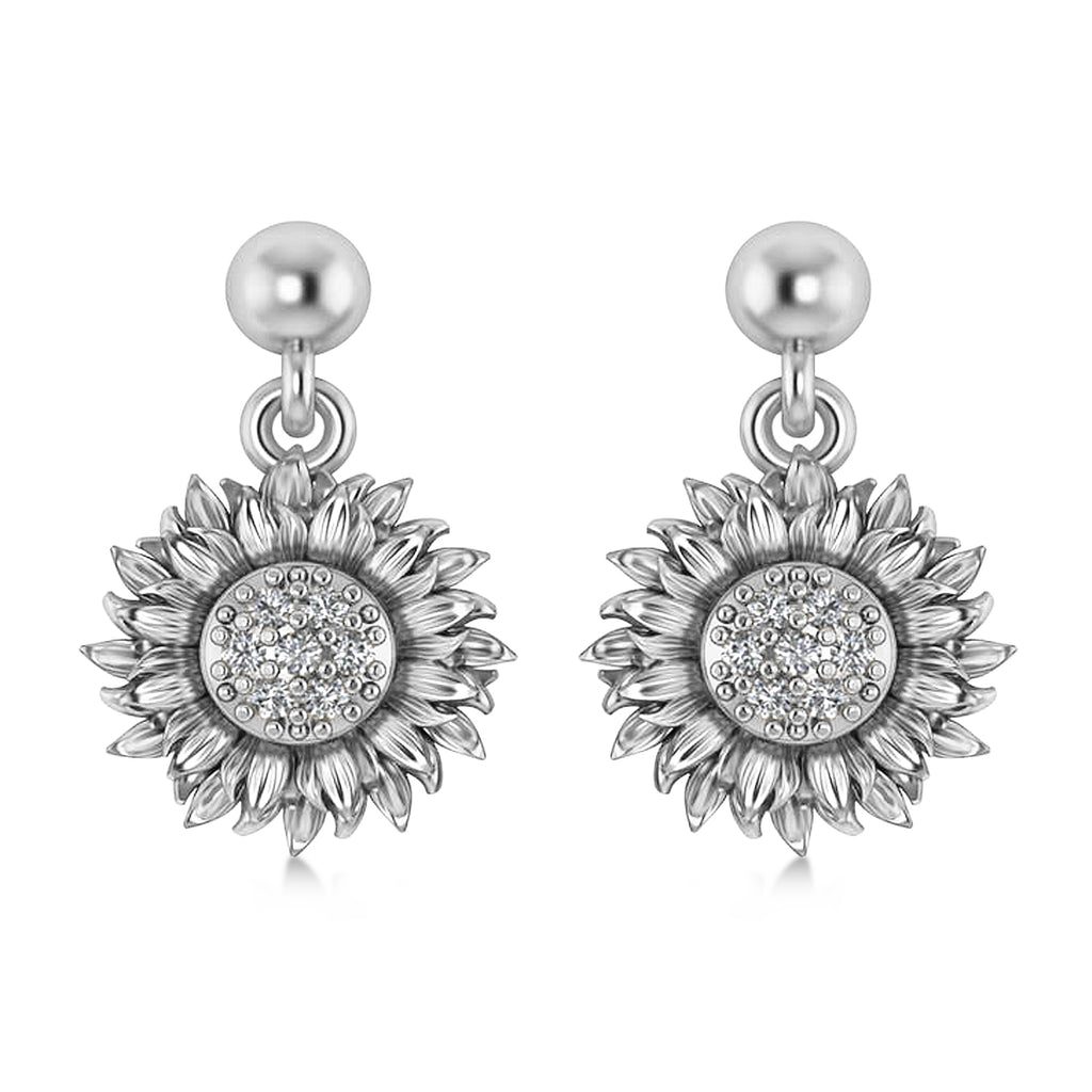 Diamond Sunflower Dangling Earrings 14k White Gold (0.14ct)