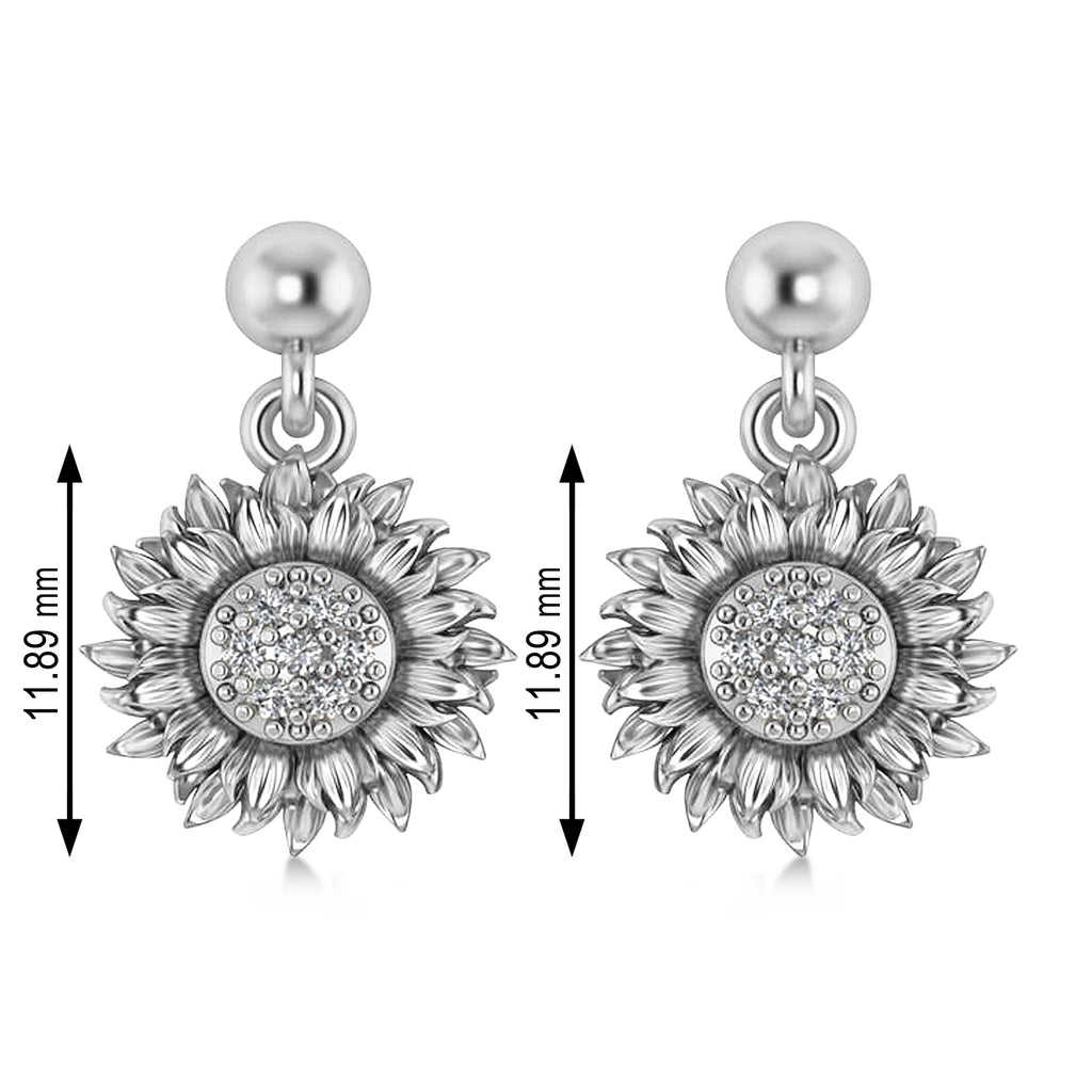 Diamond Sunflower Dangling Earrings 14k White Gold (0.14ct)