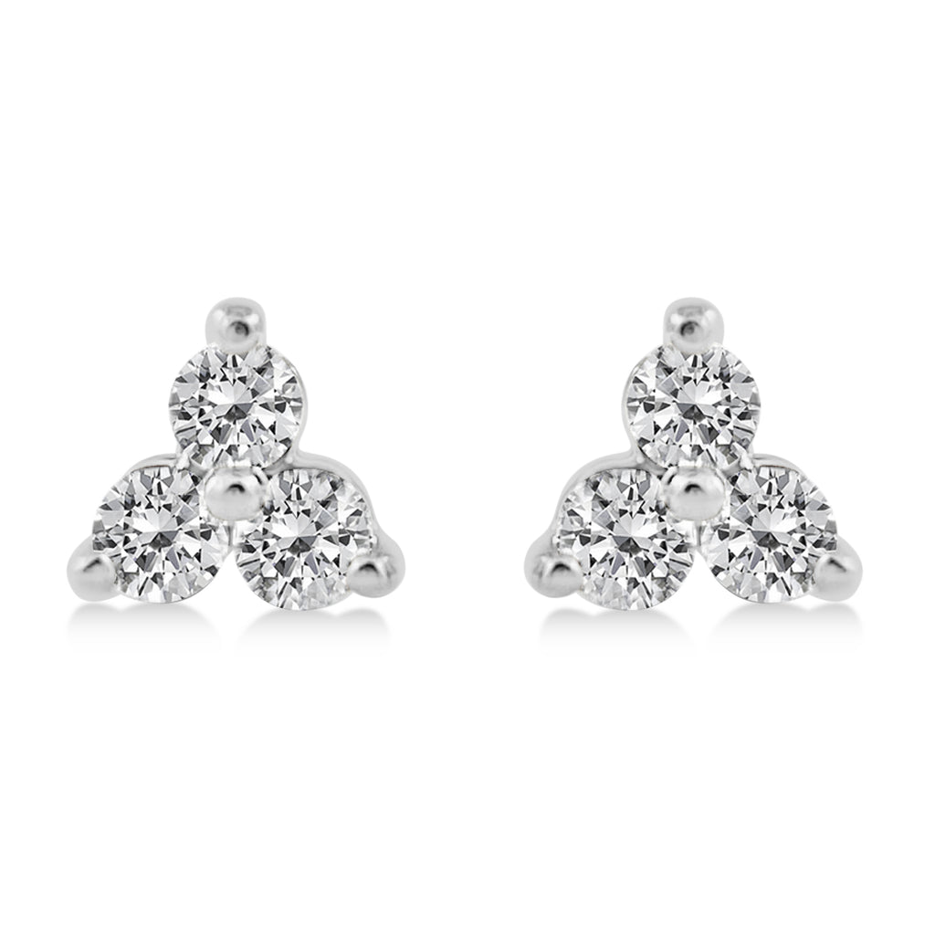 Diamond Three-Stone Triangular Earrings 14k White Gold (0.96ct)
