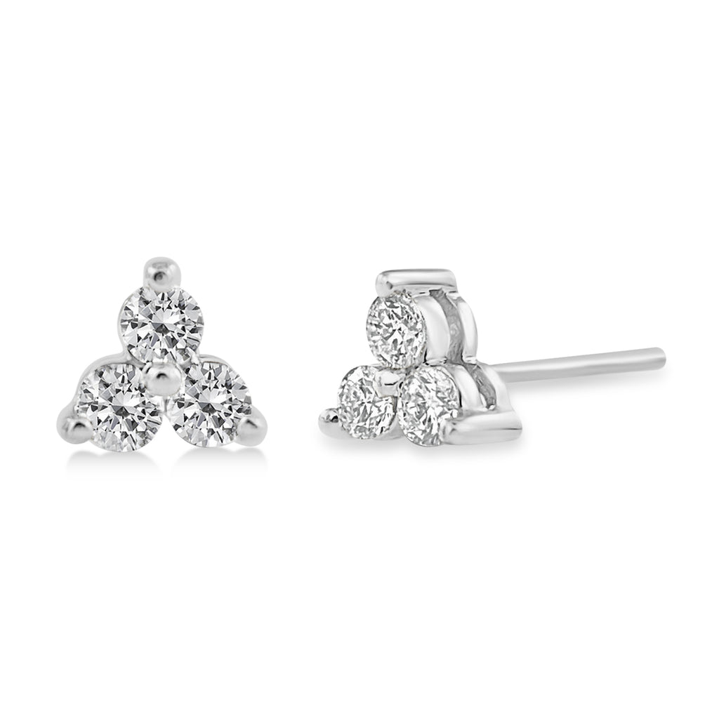 Diamond Three-Stone Triangular Earrings 14k White Gold (0.96ct)