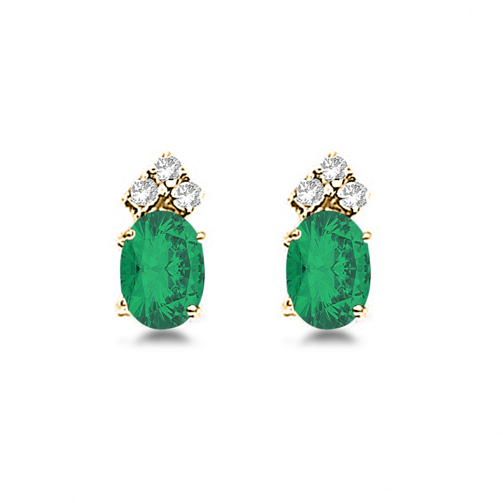 Oval Emerald and Diamond Stud Earrings 14k Yellow Gold (1.24ct)