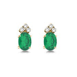 Oval Emerald and Diamond Stud Earrings 14k Yellow Gold (1.24ct)
