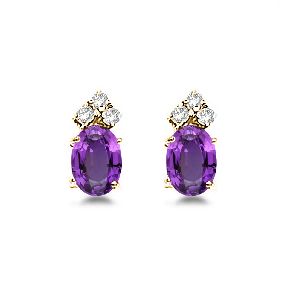 Oval Lab Amethyst & Diamond Stud Earrings 14k Yellow Gold (1.24ct)