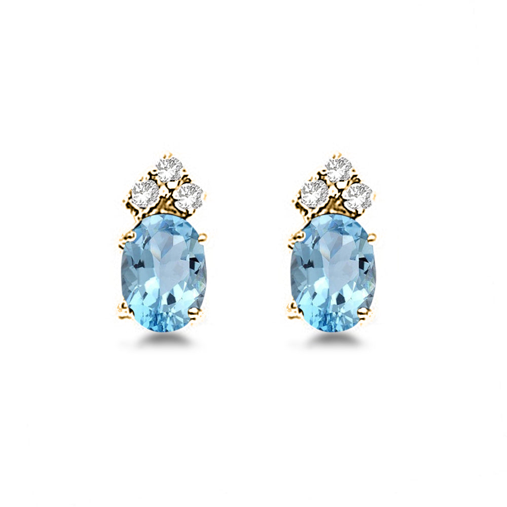 Oval Lab Aquamarine & Diamond Stud Earrings 14k Yellow Gold (1.24ct)