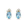 Oval Lab Aquamarine & Diamond Stud Earrings 14k Yellow Gold (1.24ct)