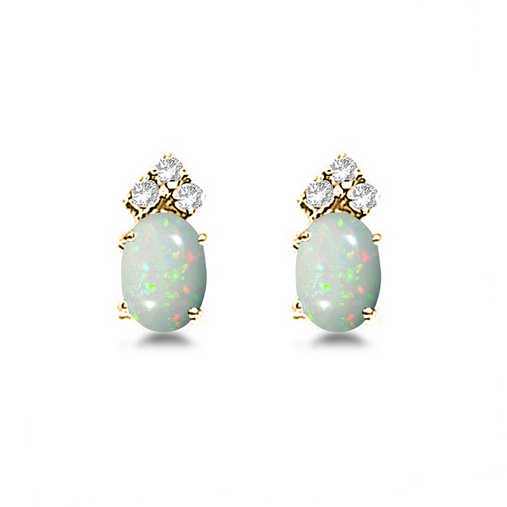 Oval Lab Opal & Diamond Stud Earrings 14k Yellow Gold (1.24ct)