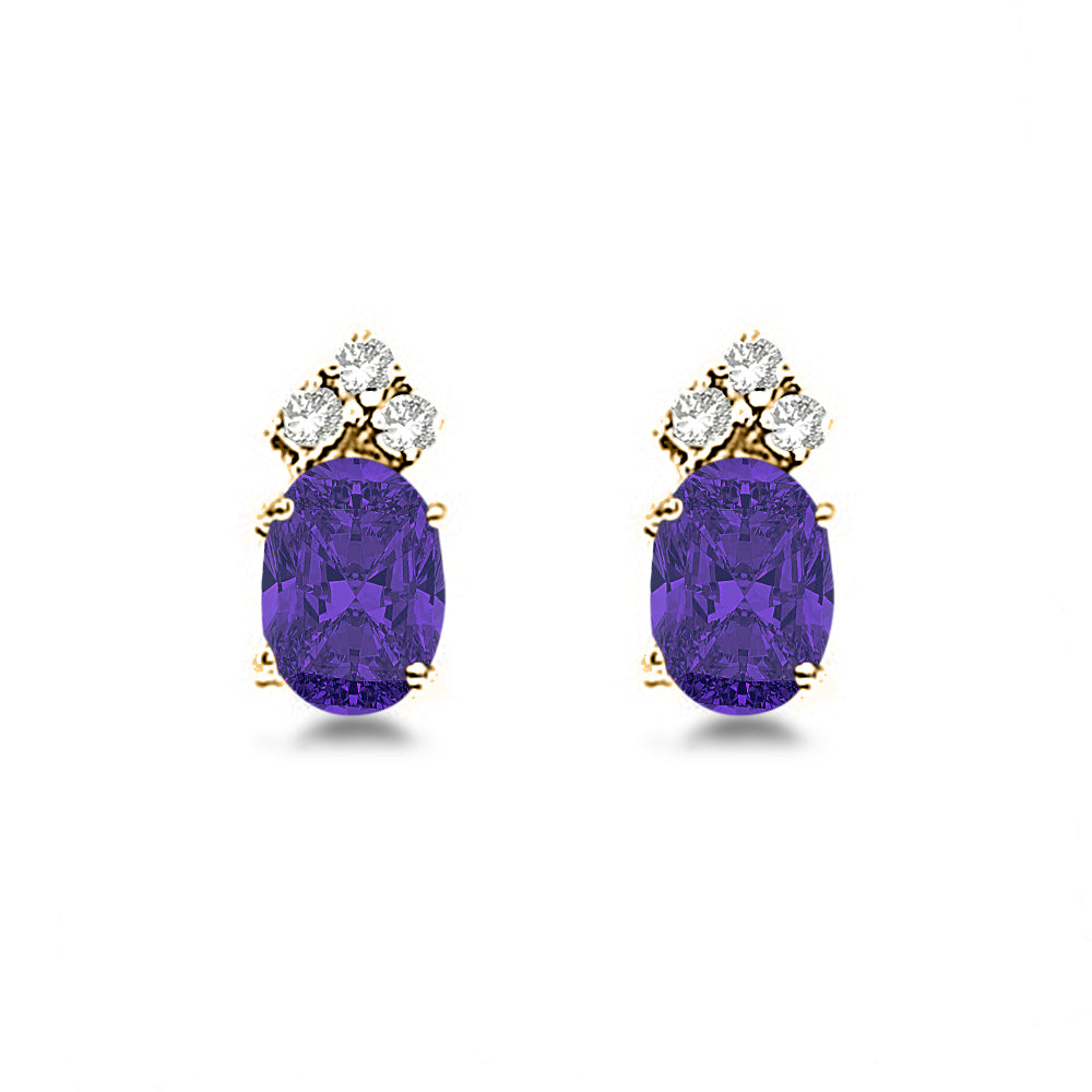 Oval Lab Tanzanite & Diamond Stud Earrings 14k Yellow Gold (1.24ct)