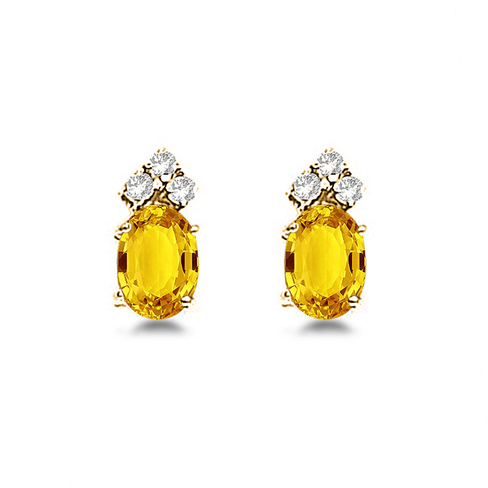 Oval Lab Yellow Sapphire & Diamond Stud Earrings 14k Yellow Gold (1.24ct)