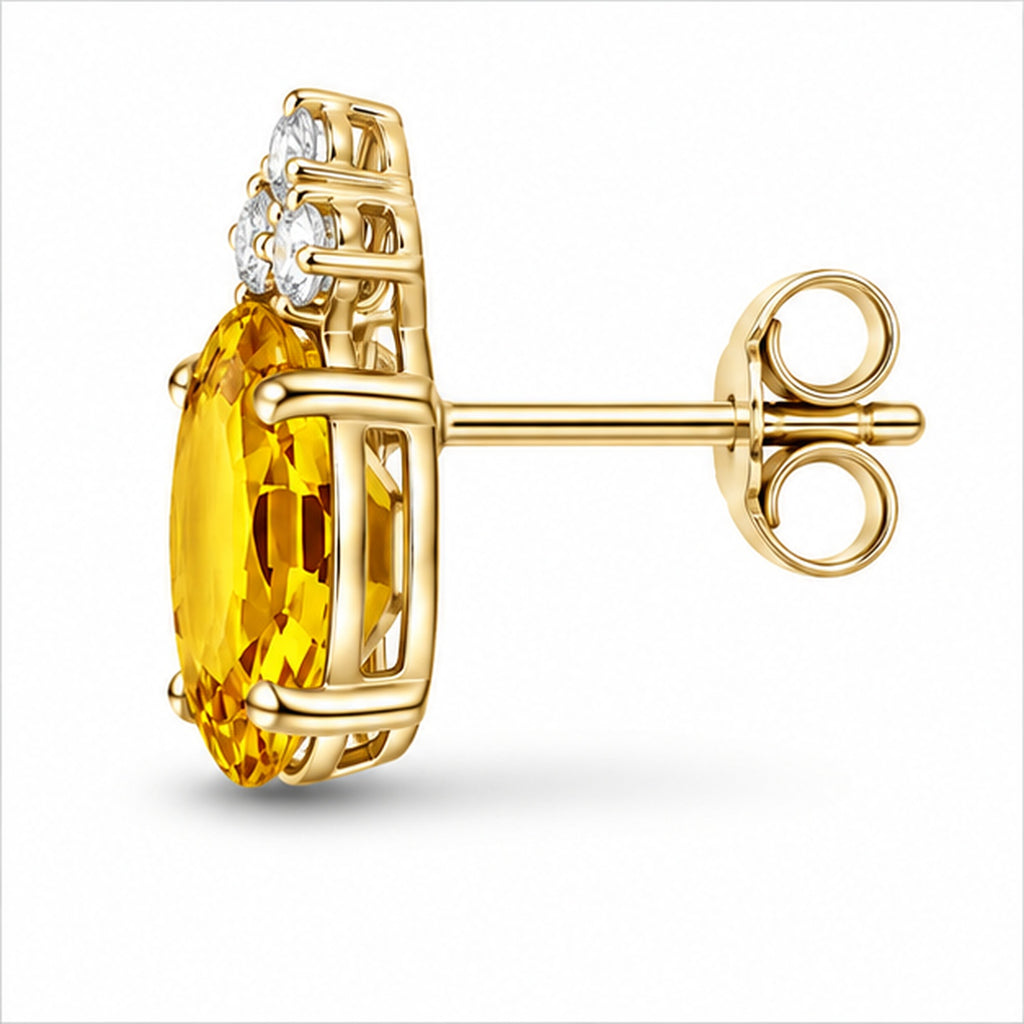 Oval Yellow Sapphire & Diamond Stud Earrings 14k Yellow Gold (1.24ct)