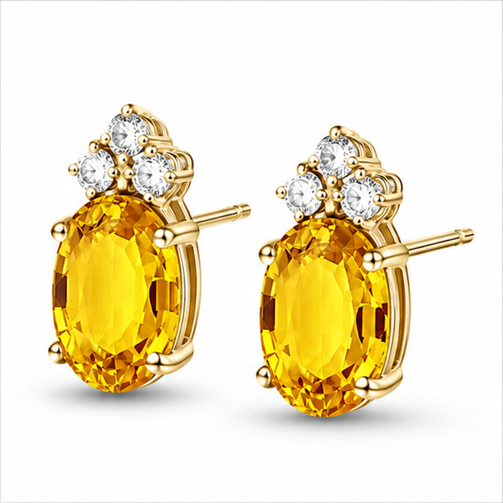 Oval Yellow Sapphire & Diamond Stud Earrings 14k Yellow Gold (1.24ct)