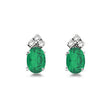 Oval Emerald and Diamond Stud Earrings 14k White Gold (1.24ct)