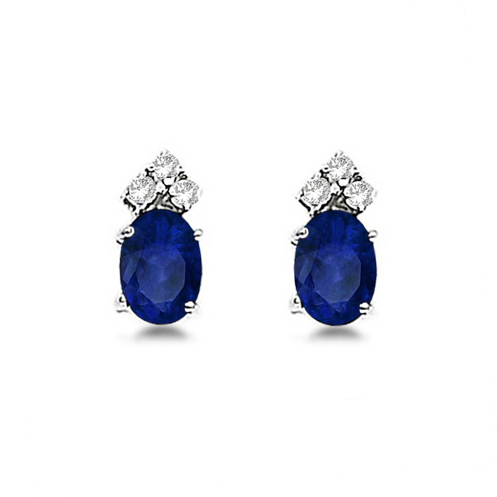 Oval Blue Sapphire and Diamond Stud Earrings 14k White Gold (1.24ct)
