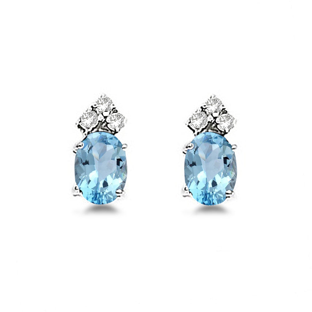 Oval Lab Aquamarine & Diamond Stud Earrings 14k White Gold (1.24ct)