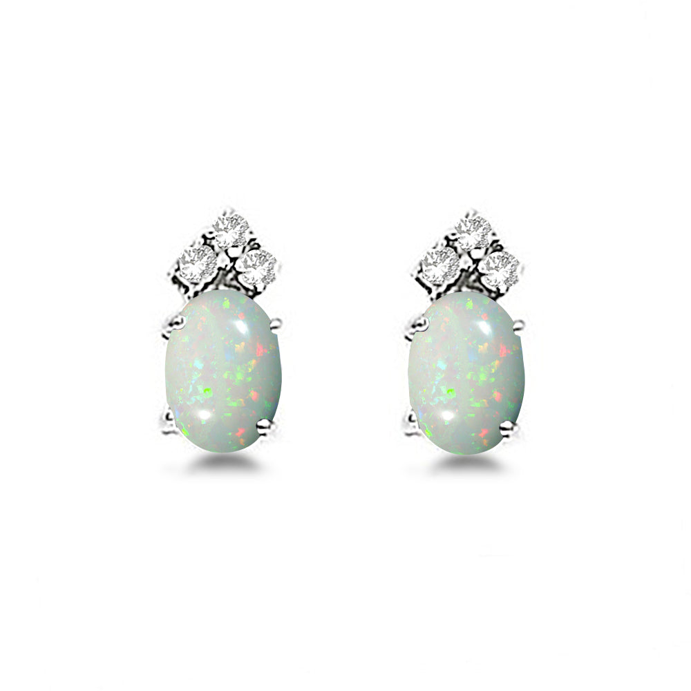 Oval Lab Opal & Diamond Stud Earrings 14k White Gold (1.24ct)