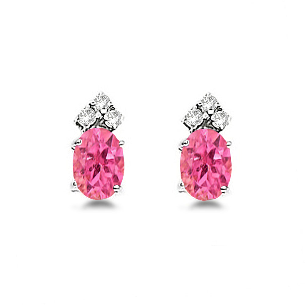 Oval Pink Tourmaline & Diamond Stud Earrings 14k White Gold (1.24ct)