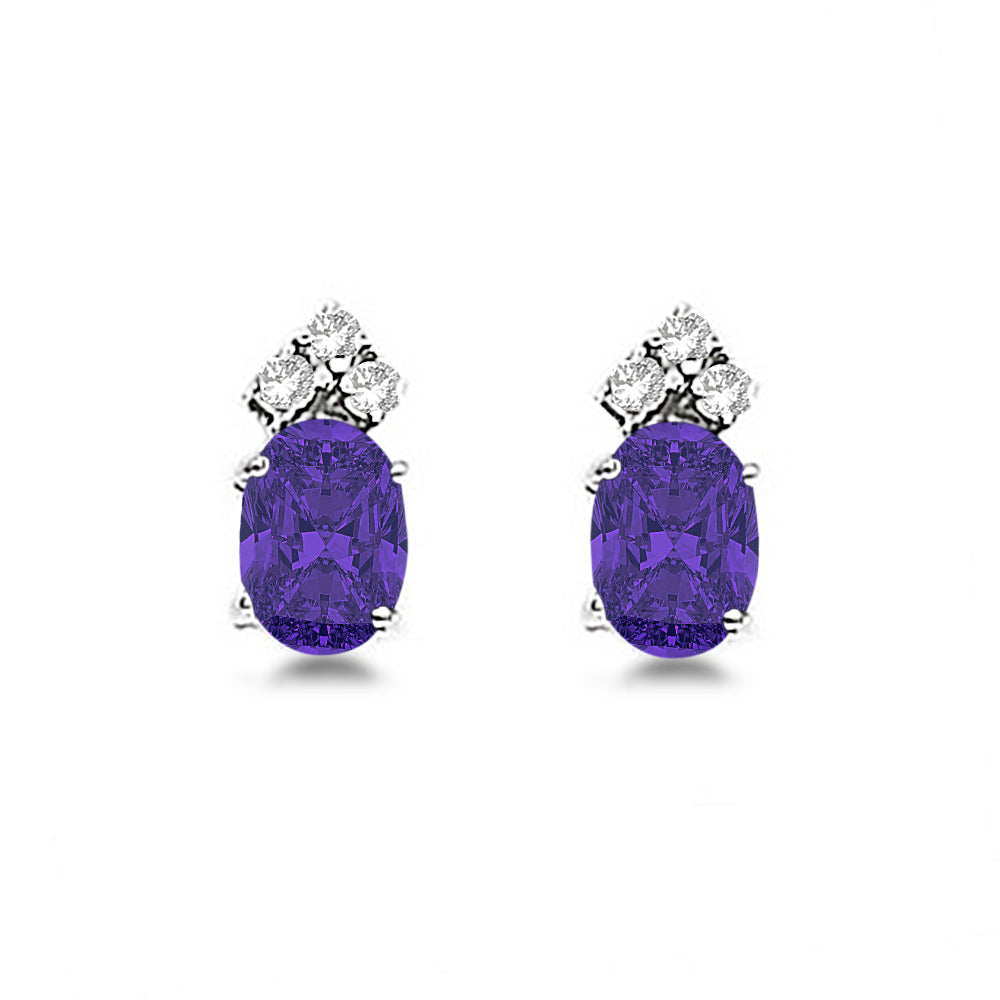 Oval Lab Tanzanite & Diamond Stud Earrings 14k White Gold (1.24ct)