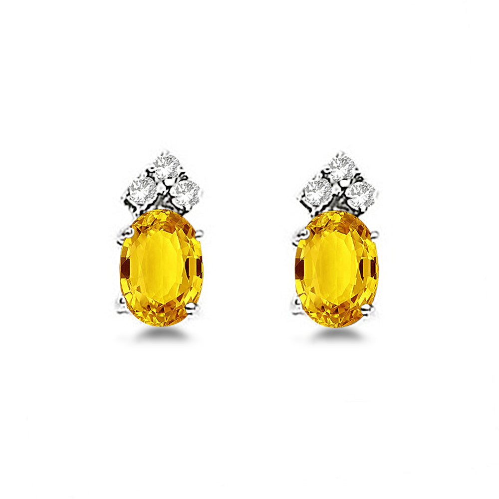 Oval Lab Yellow Sapphire & Diamond Stud Earrings 14k White Gold (1.24ct)