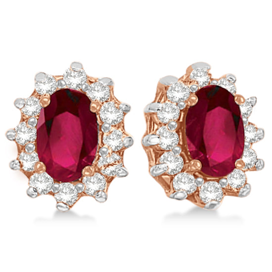 Oval Lab Ruby & Diamond Earrings 14k Rose Gold (2.05ct)