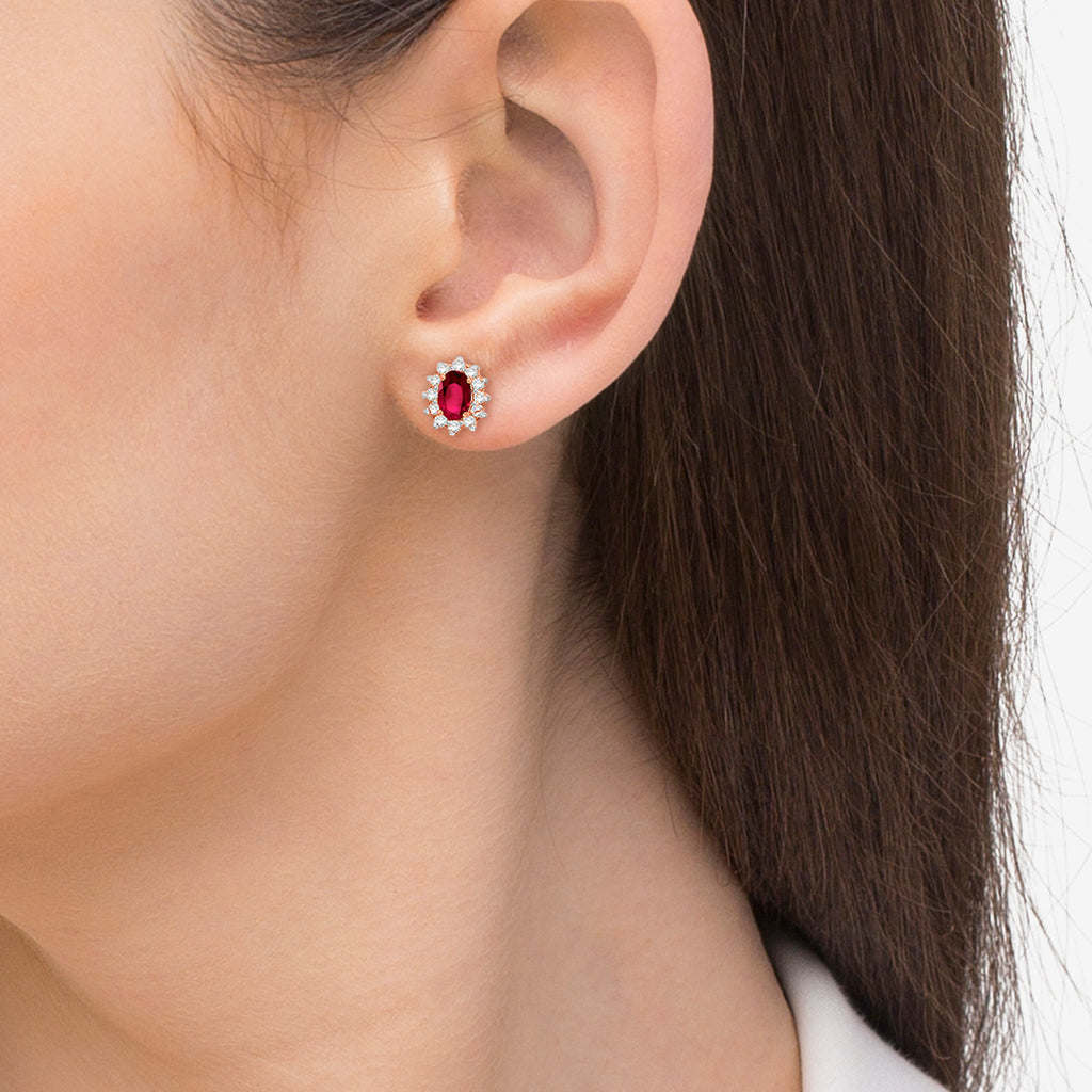 Oval Lab Ruby & Diamond Earrings 14k Rose Gold (2.05ct)