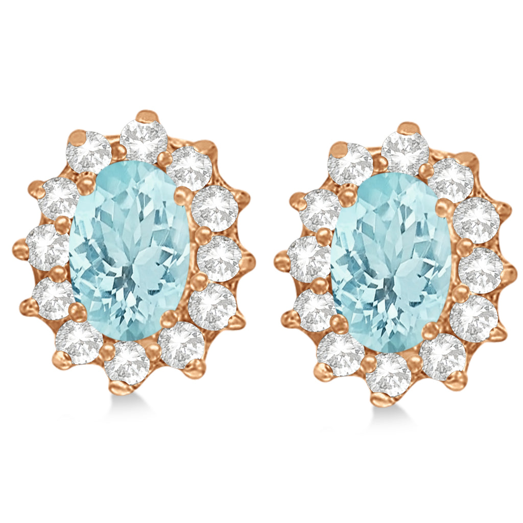 Oval Aquamarine & Diamond Accented Earrings 14k Rose Gold (2.05ct)