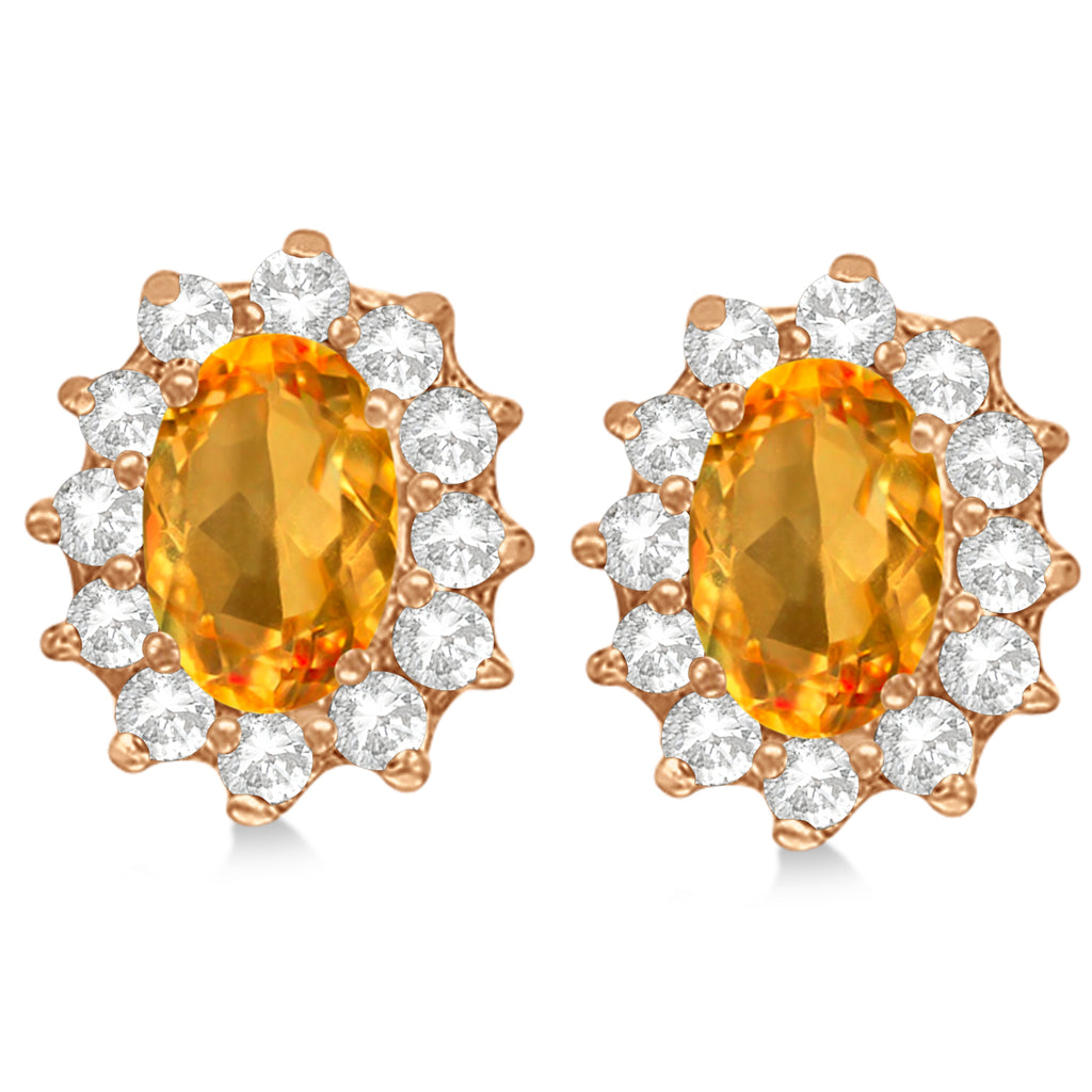 Oval Citrine & Diamond Accented Earrings 14k Rose Gold (2.05ct)