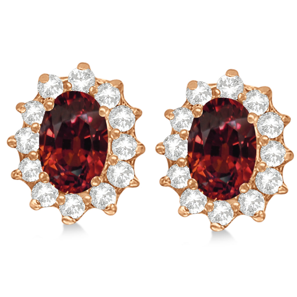 Oval Garnet & Diamond Accented Earrings 14k Rose Gold (2.05ct)