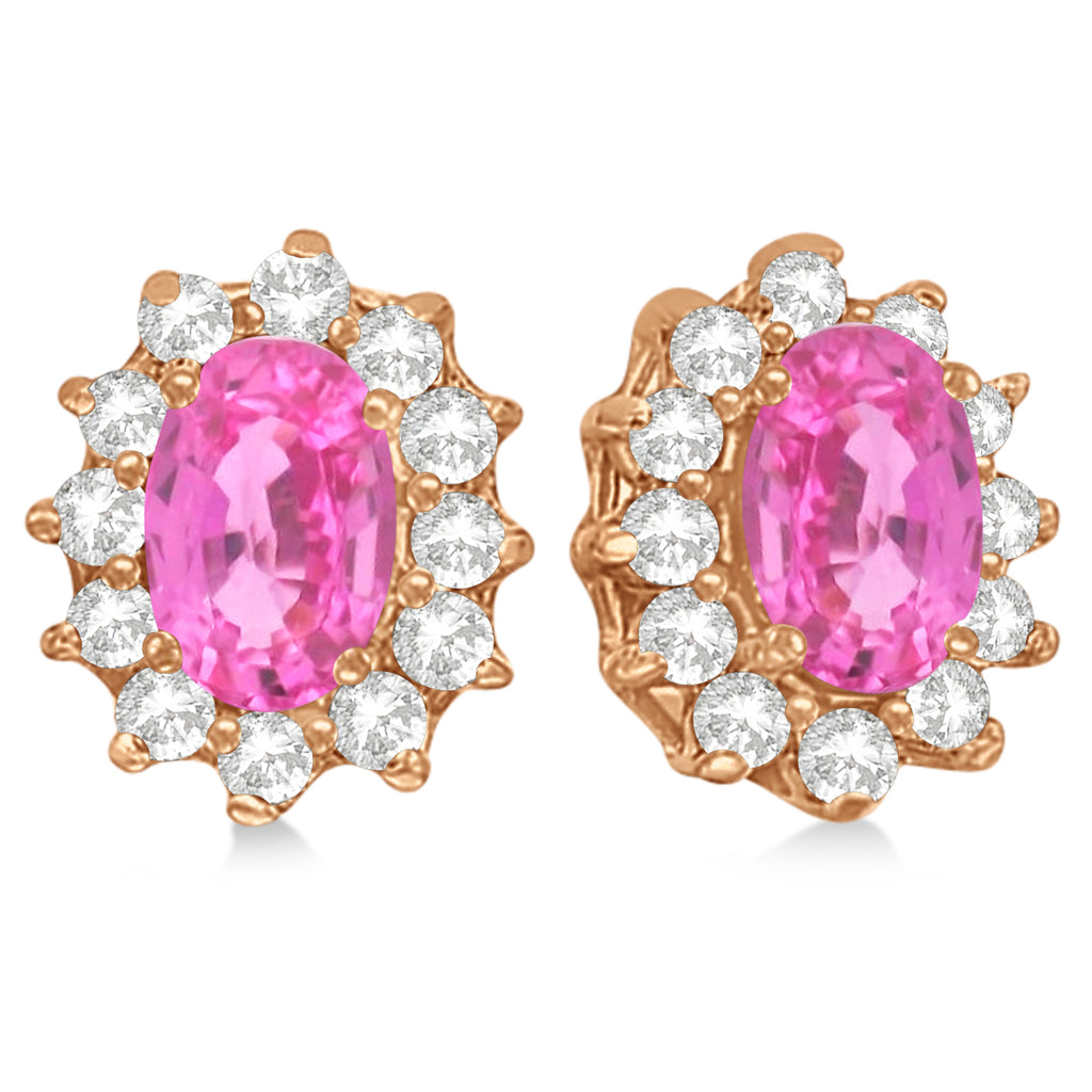 Oval Lab Pink Sapphire & Diamond Earrings 14k Rose Gold (2.05ct)