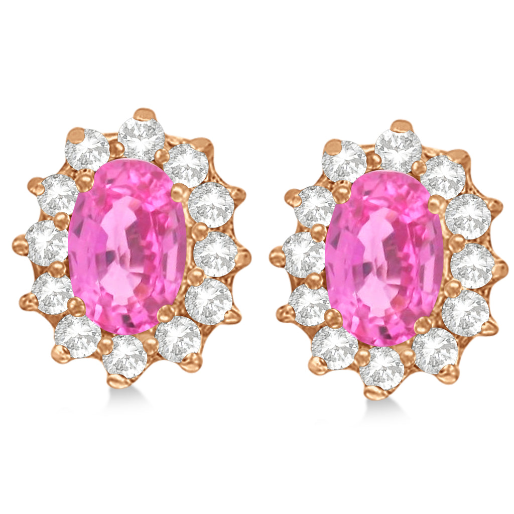 Oval Lab Pink Sapphire & Diamond Earrings 14k Rose Gold (2.05ct)