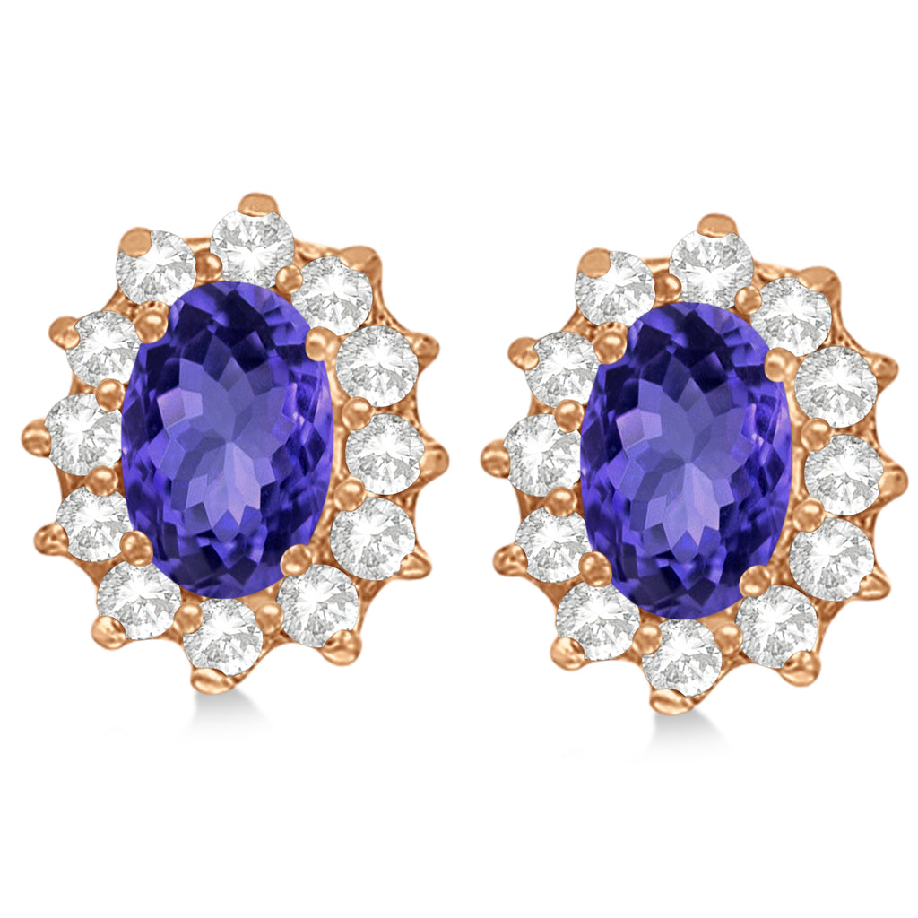 Oval Lab Tanzanite & Diamond Earrings 14k Rose Gold (2.05ct)