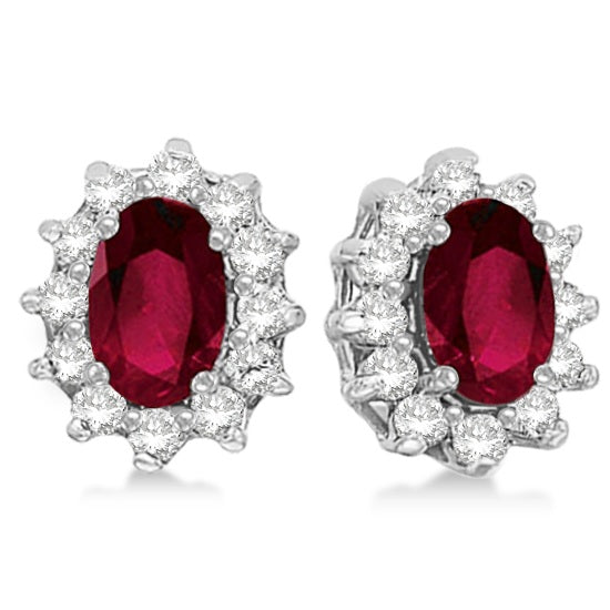 Oval Ruby & Diamond Accented Earrings 14k White Gold (2.05ct)