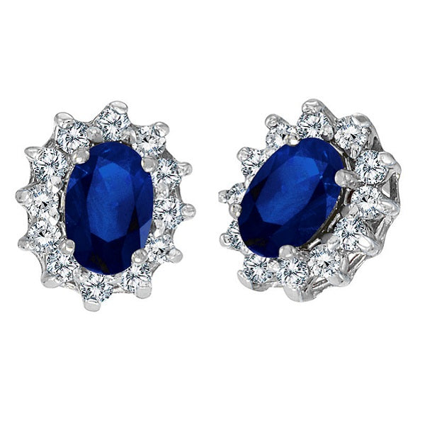 Oval Blue Sapphire & Diamond Accented Earrings 14k White Gold (2.05ct)