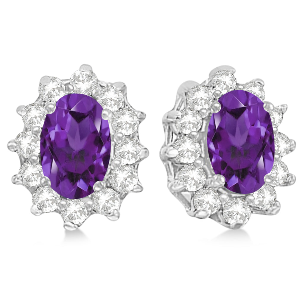 Oval Amethyst & Diamond Accented Earrings 14k White Gold (2.05ct)