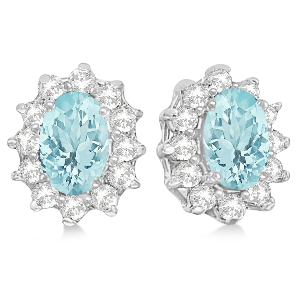 Oval Aquamarine & Diamond Accented Earrings 14k White Gold (2.05ct)