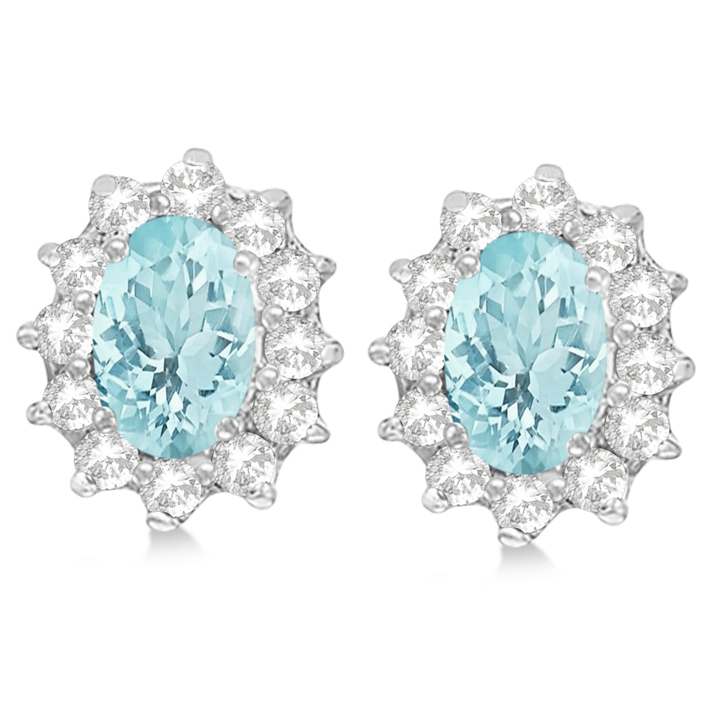 Oval Aquamarine & Diamond Accented Earrings 14k White Gold (2.05ct)