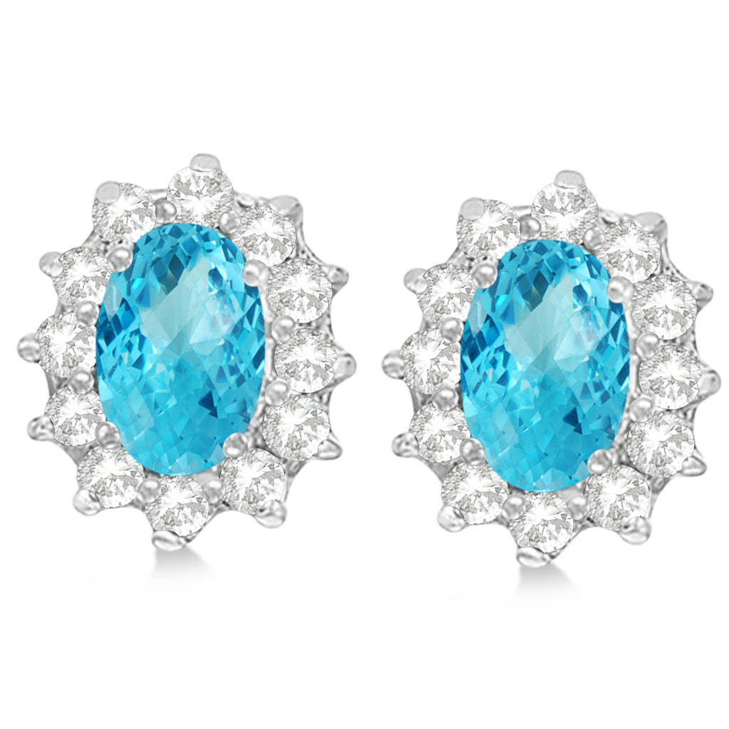Oval Blue Topaz & Diamond Accented Earrings 14k White Gold (2.05ct)