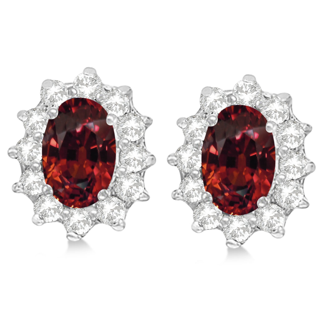 Oval Garnet & Diamond Accented Earrings 14k White Gold (2.05ct)