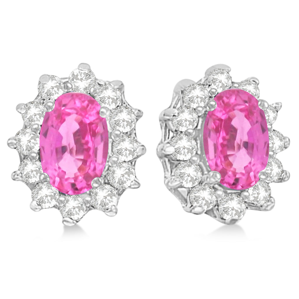 Oval Lab Pink Sapphire & Diamond Earrings 14k White Gold (2.05ct)