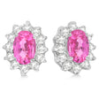 Oval Lab Pink Sapphire & Diamond Earrings 14k White Gold (2.05ct)