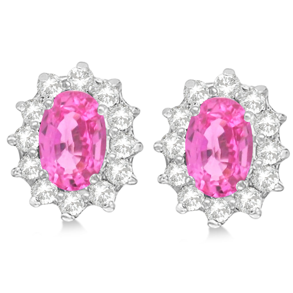 Oval Lab Pink Sapphire & Diamond Earrings 14k White Gold (2.05ct)