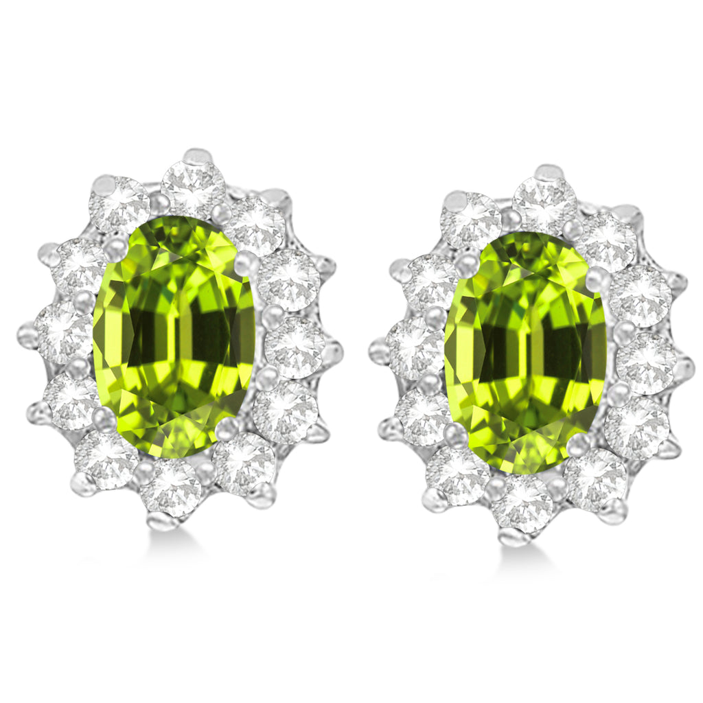 Oval Peridot & Diamond Accented Earrings 14k White Gold (2.05ct)